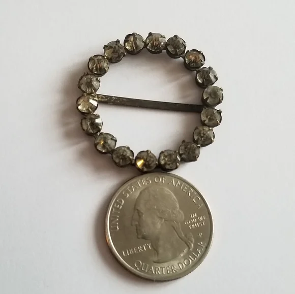 Vintage halo scarf ring silver tone paste stones rhinestones scarf clip - Picture 10 of 14